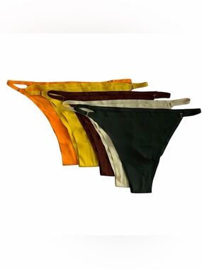 Set of 5, Bikini Panties - Green, Cream, Burgundy Yellow, Orange Size M